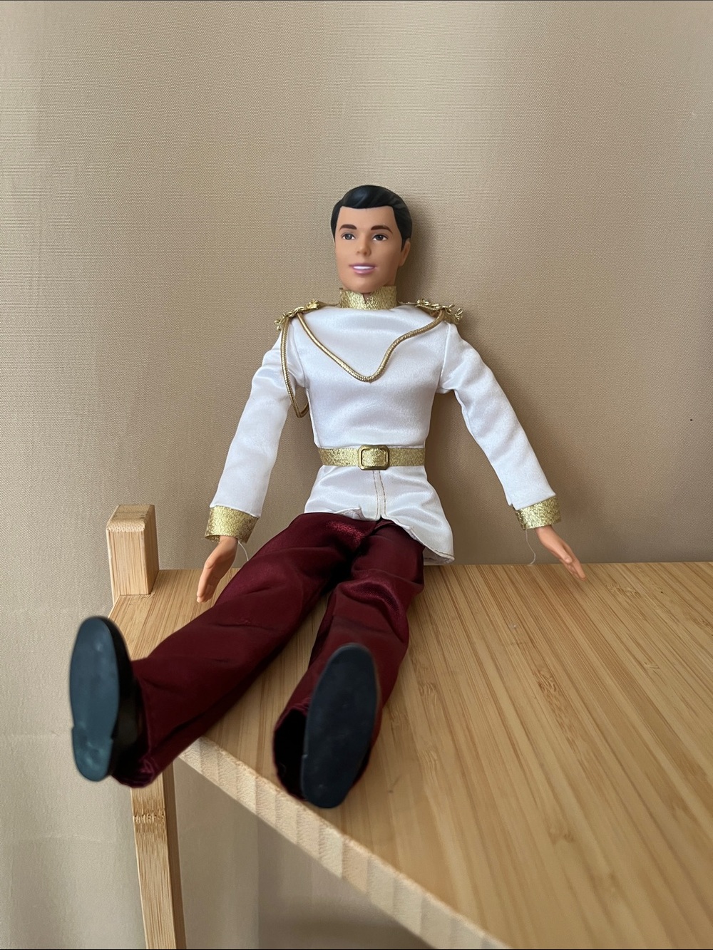 Disney Prince Doll in White Jacket with Gold Trim and Burgundy Pants